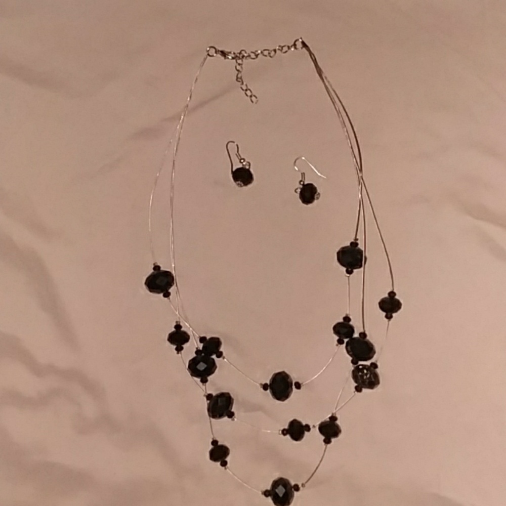 Black beaded necklace and earring set